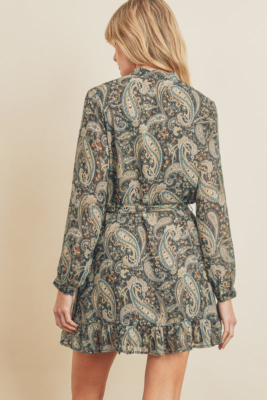 Evans Tie Paisley Dress in Green/Teal