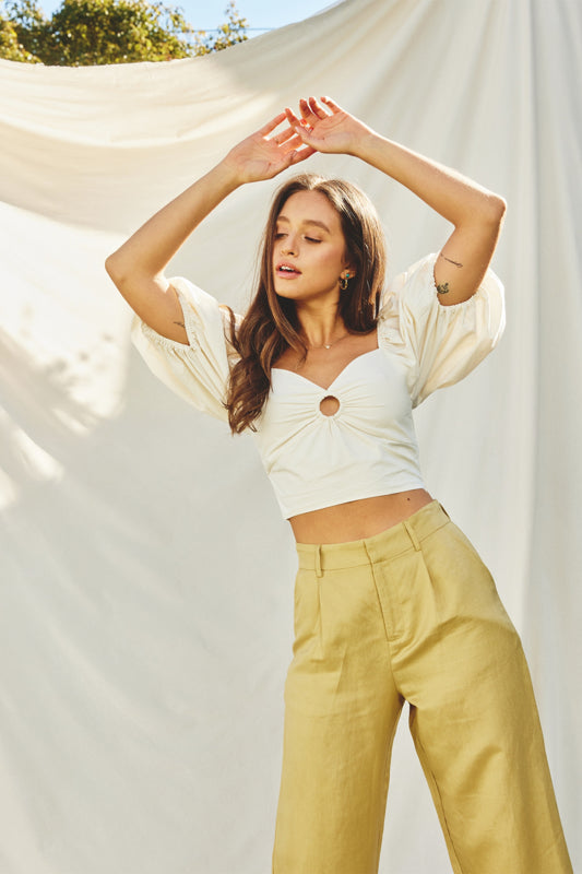 Lulu Puff Sleeve Cutout Top in Vanilla