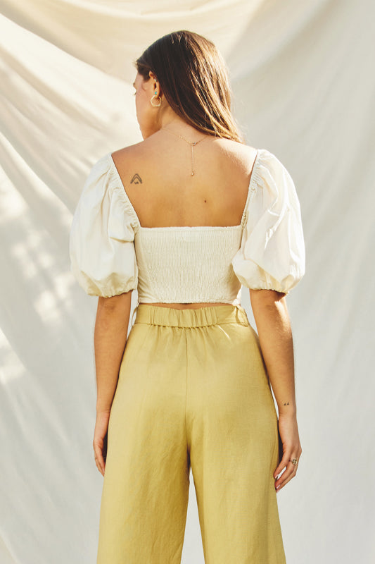 Lulu Puff Sleeve Cutout Top in Vanilla