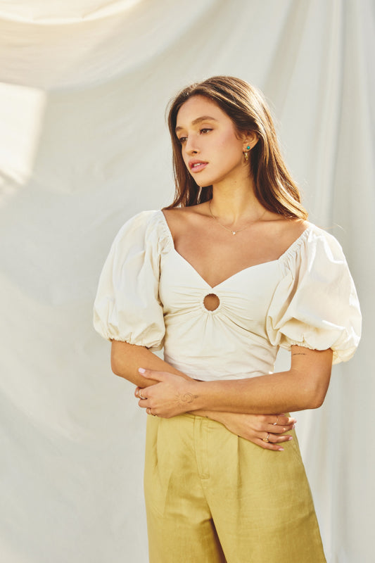 Lulu Puff Sleeve Cutout Top in Vanilla