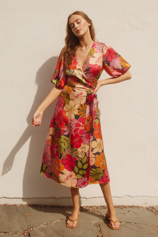 Eden Floral Wrap Midi Dress