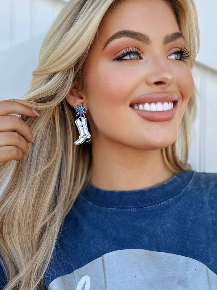 White/Blue Cowboy Boot Earrings