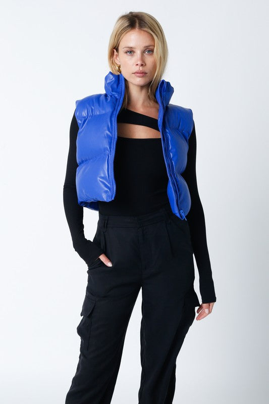 Parkside Faux Leather Puffer Vest in Royal Blue