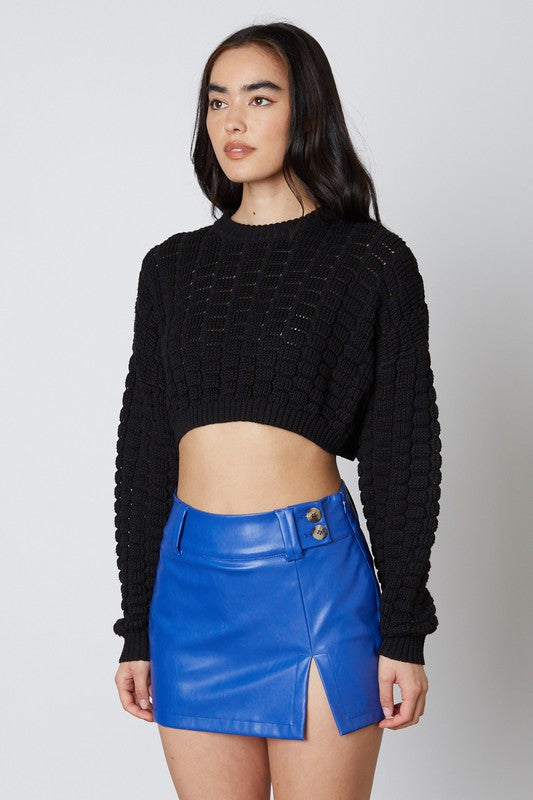 Emira Leather Skirt in Cobalt