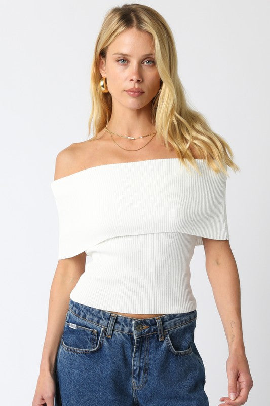 Archie Off The Shoulder Sweater Top in White