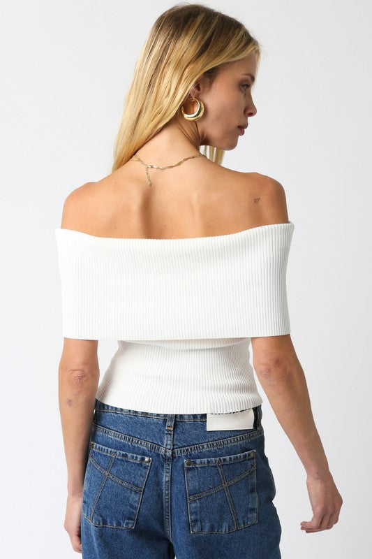 Archie Off The Shoulder Sweater Top in White