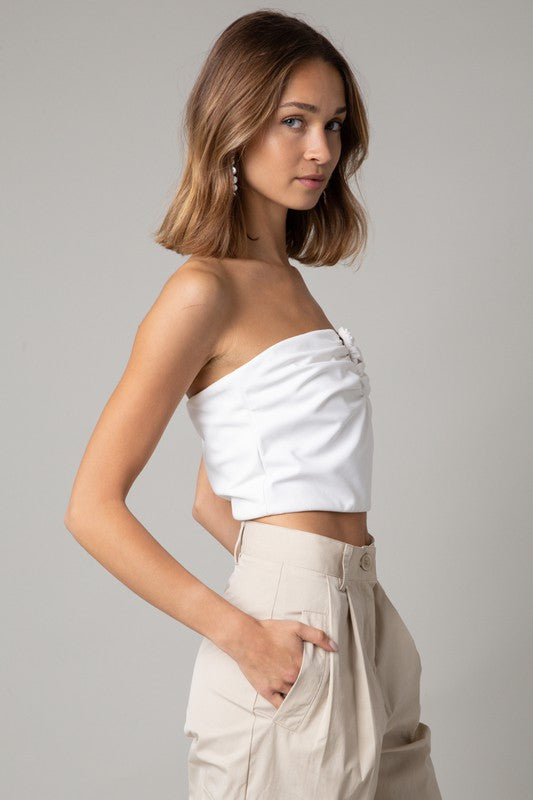 Lenoir Strapless V Faux Leather Top in White