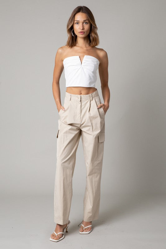 Lenoir Strapless V Faux Leather Top in White