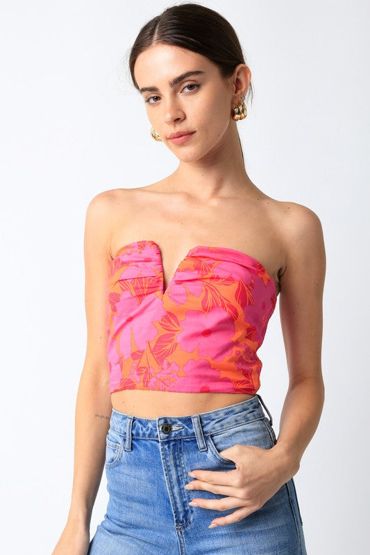 Paloma Strapless Floral V Top
