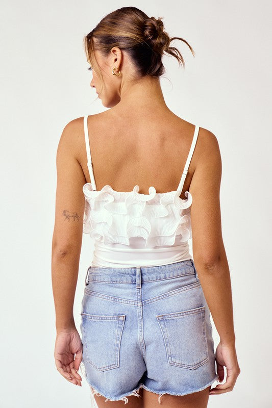 Gracie Ruffle Detail Bodysuit in White