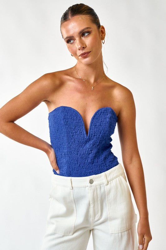Vanna V Strapless Bodysuit in Royal Blue