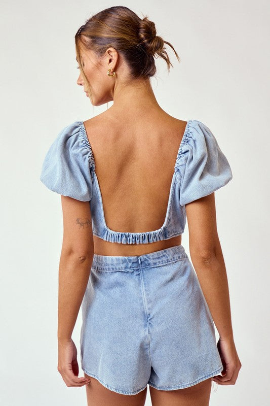 Lindy Denim Cutout Romper