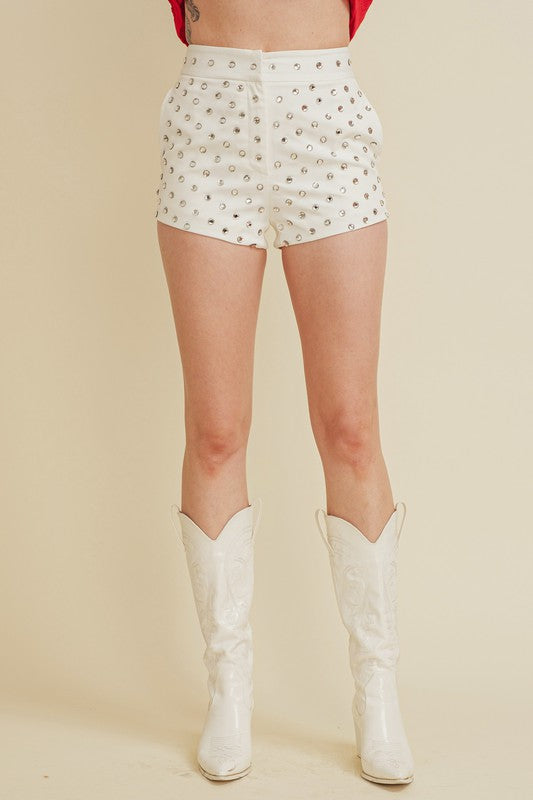 Louetta Rhinestone Shorts in White