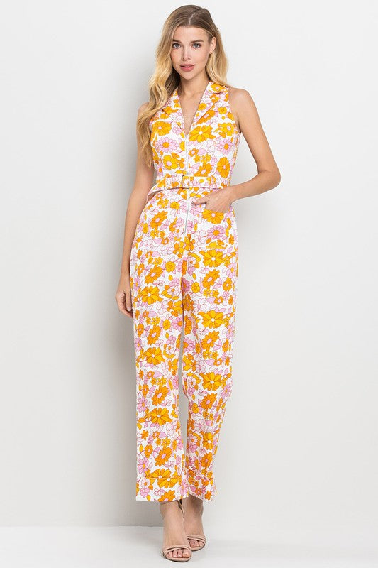 Daphne Floral Jumpsuit in Orange/Pink