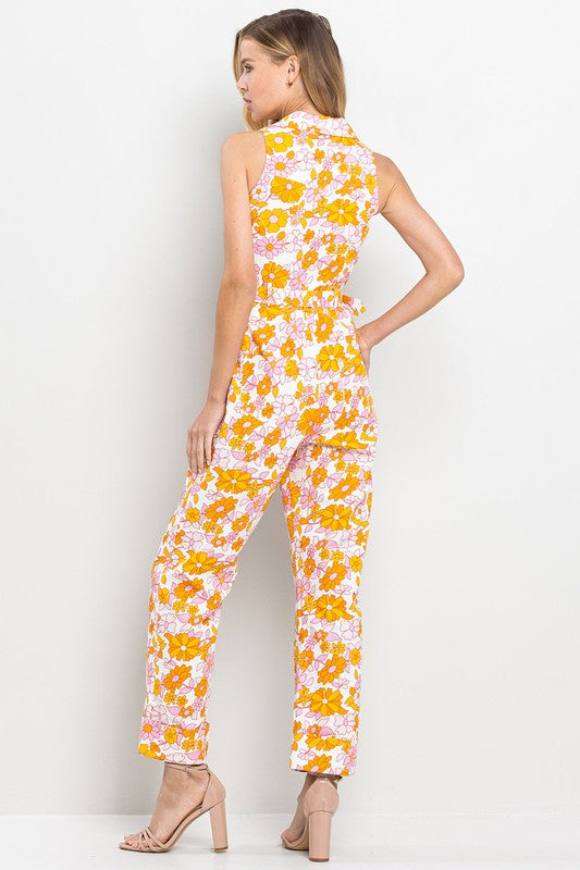 Daphne Floral Jumpsuit in Orange/Pink
