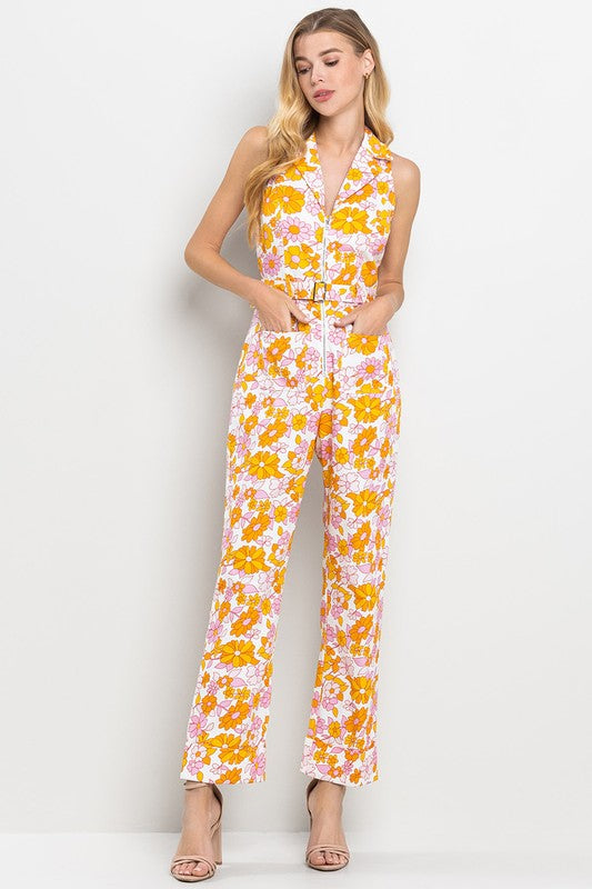 Daphne Floral Jumpsuit in Orange/Pink