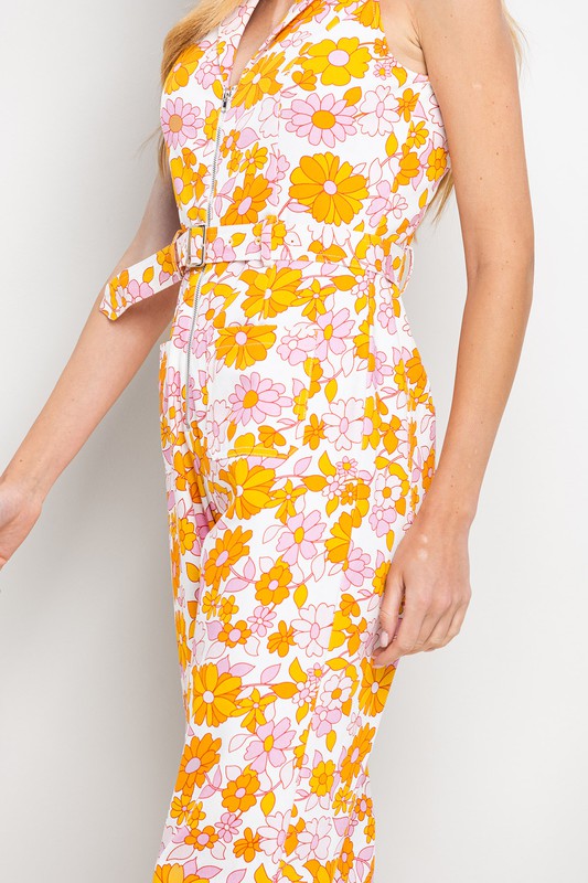 Daphne Floral Jumpsuit in Orange/Pink