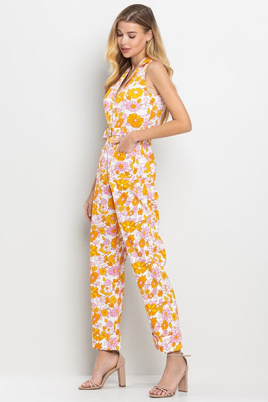 Daphne Floral Jumpsuit in Orange/Pink
