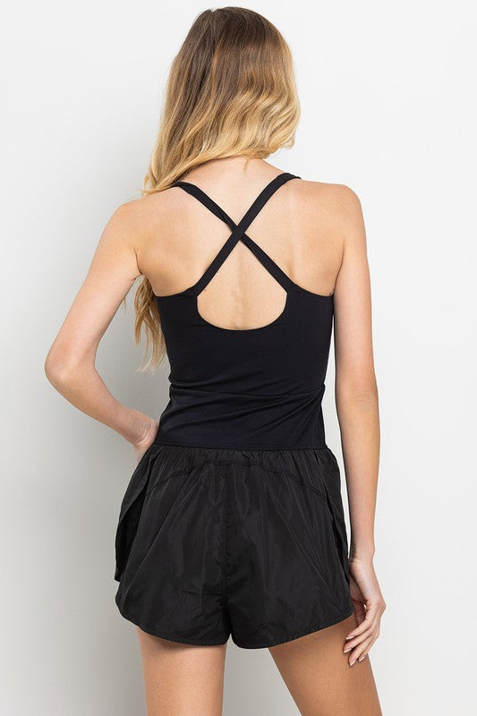 Aveline Cutout Active Romper in Black