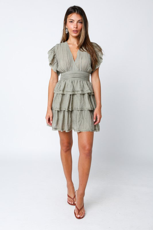 Erma Tiered Ruffle Dress in Olive
