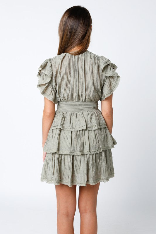 Erma Tiered Ruffle Dress in Olive