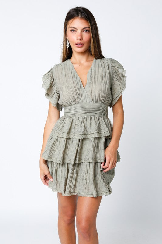 Erma Tiered Ruffle Dress in Olive