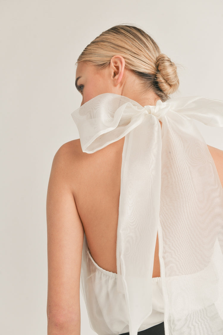 Poppie Tulle Halter Bodysuit in Cream