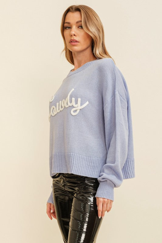 Howdy Sweater in Baby Blue/White