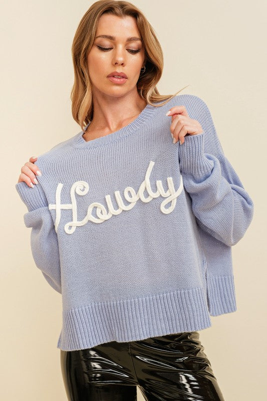 Howdy Sweater in Baby Blue/White