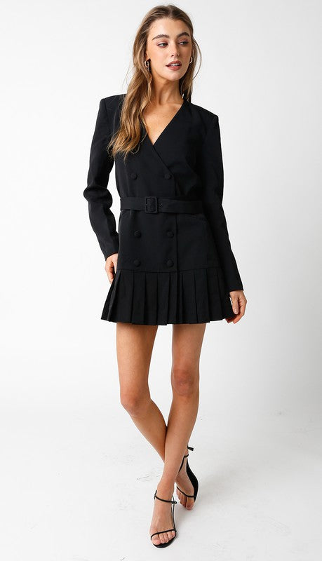 Miller Pleated Blazer Dress in Black
