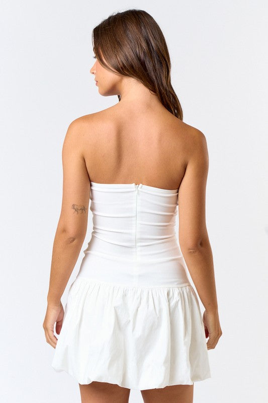 Ginnie Strapless Ruffle Dress in White