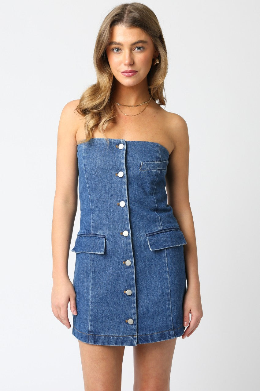 Jennings Pocketed Strapless Denim Dress JamesC Boutique Jennings Pocketed Strapless Denim Dress JamesC Boutique