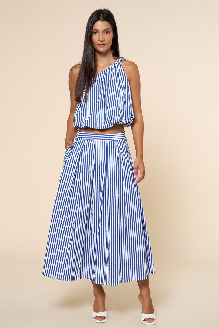 Billini Striped One Shoulder Top in Blue/White