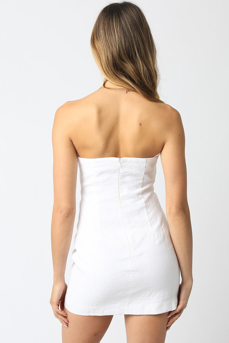 Leland Linen Strapless Dress in White