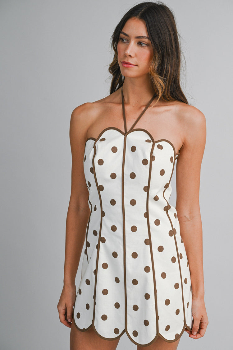 Ninna Polka Dot Halter Dress in Brown