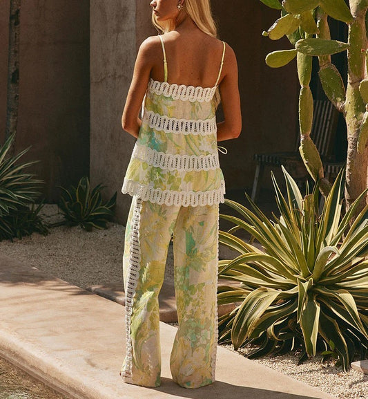 Rosemary Beach Lace Pant Set in Green