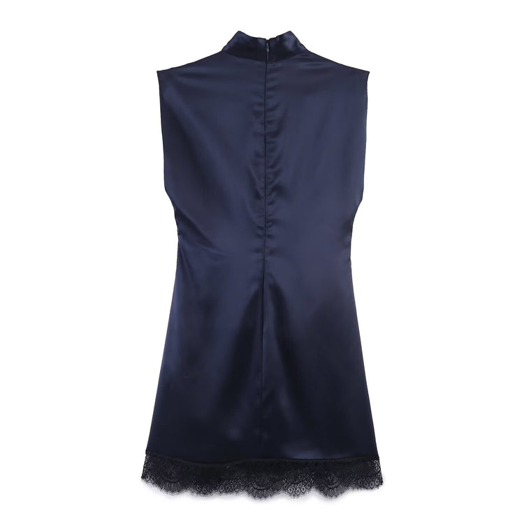 Nina Lace Satin Dress in Navy
