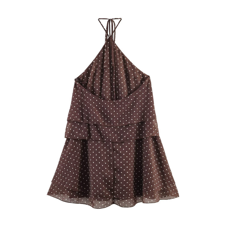 Jojo Polka Dot Halter Dress in Brown