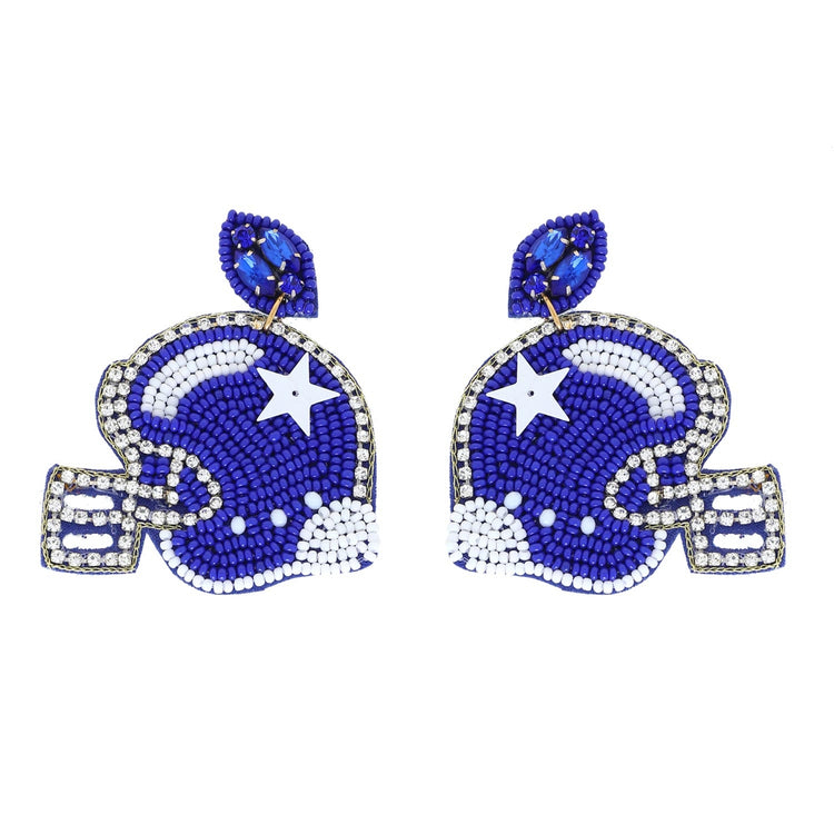 Helmet Beaded Earrings in Blue/White