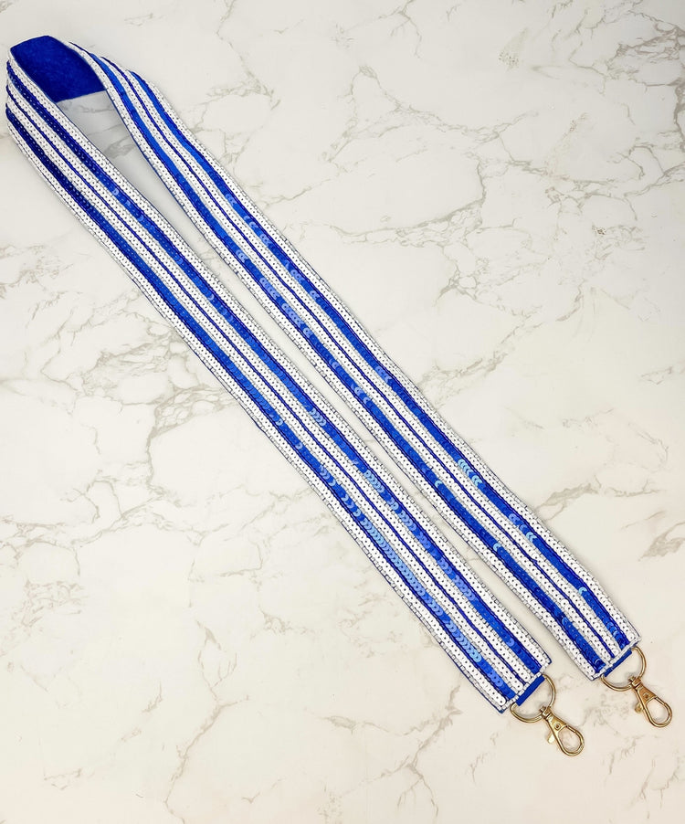 "Blue & White Sequin Stripes" Beaded Strap