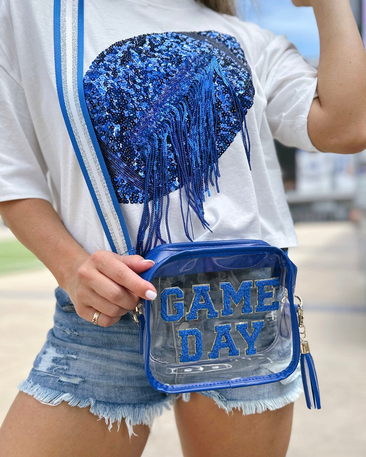 Game Day Chenille Patch Clear Stadium Bag in Blue/White
