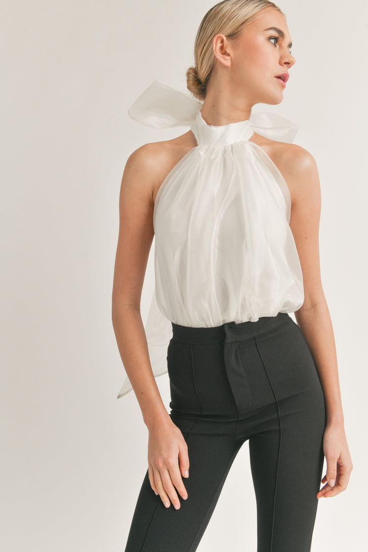Poppie Tulle Halter Bodysuit in Cream