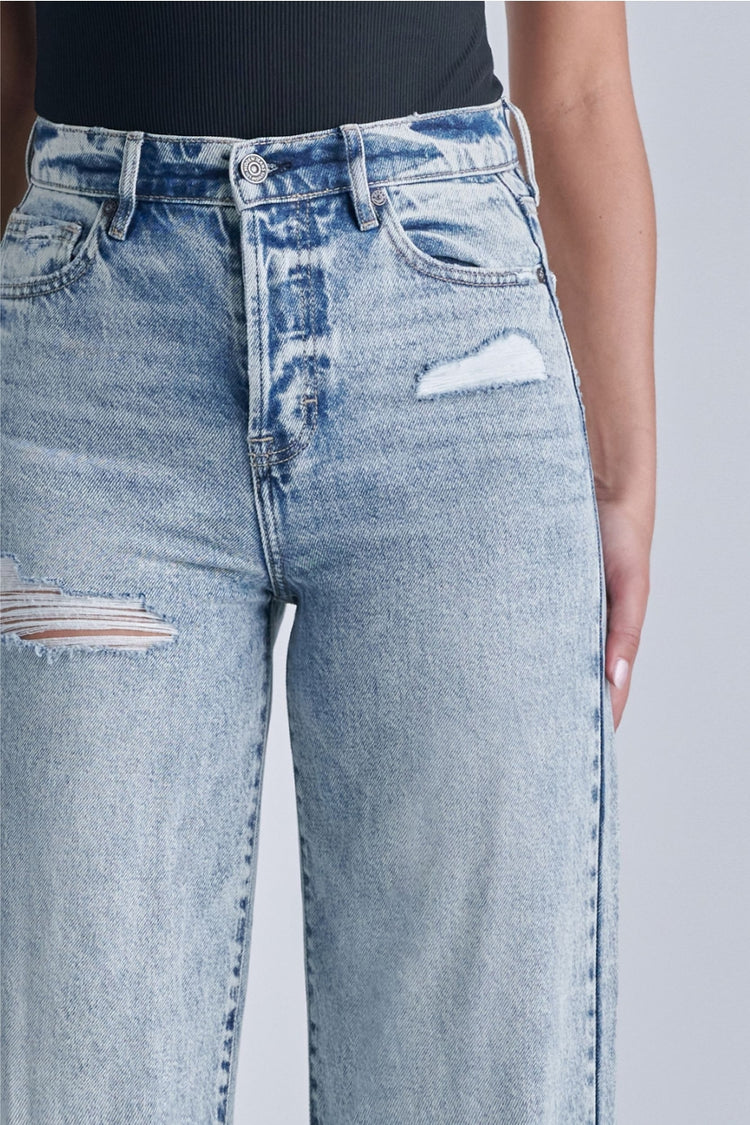 Elara Distressed High Rise Wide Leg Jeans