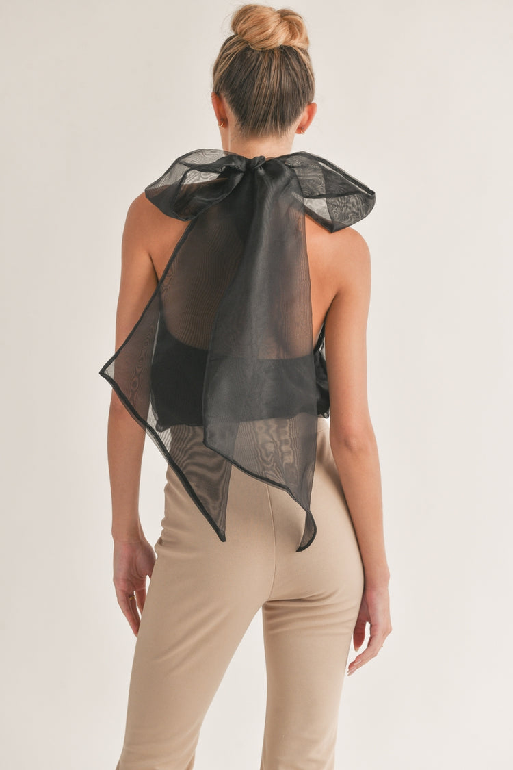 Poppie Tulle Halter Bodysuit in Black