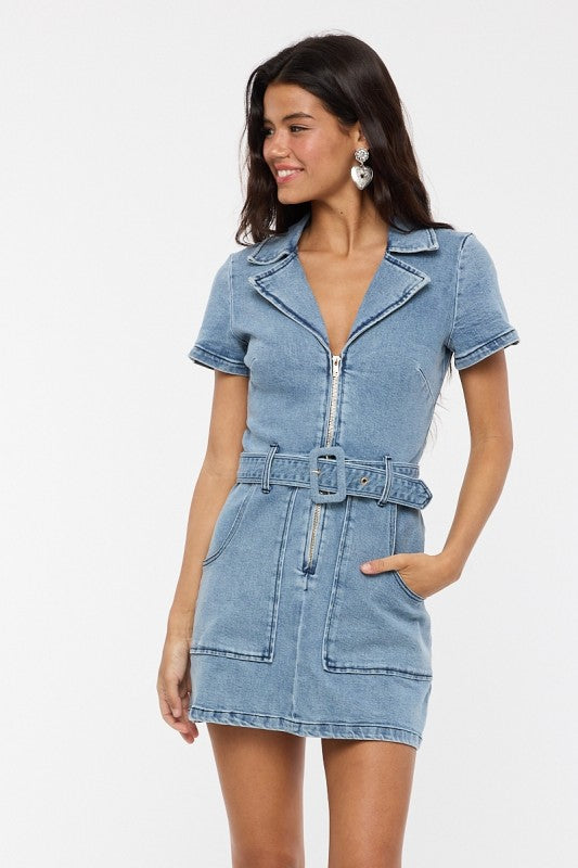 Avenue Belted Denim Dress