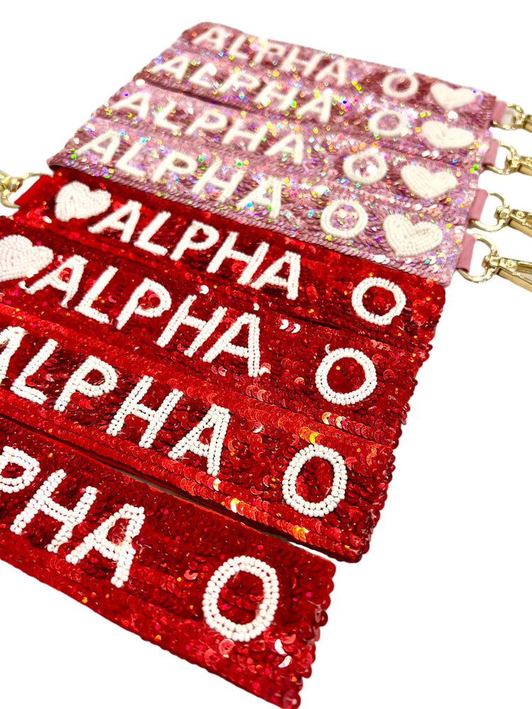 Alpha Omicron Pi Beaded Keychain Wristlet