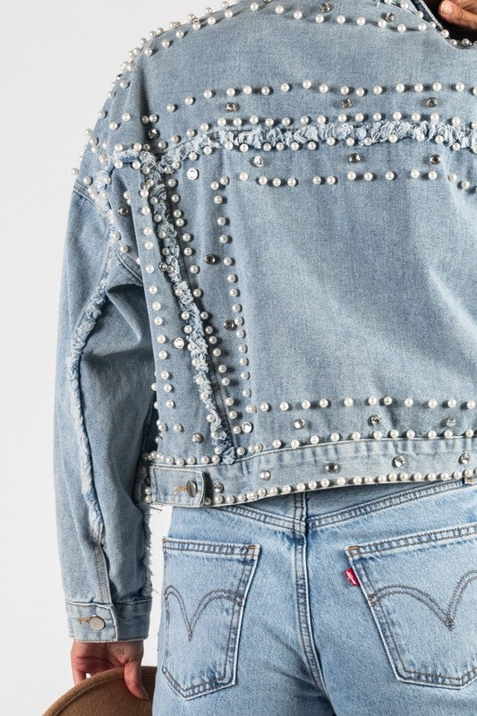 Camalie Pearl Embellished Denim Jacket