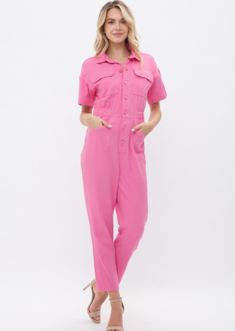 Brandis Denim Jumpsuit in Pink