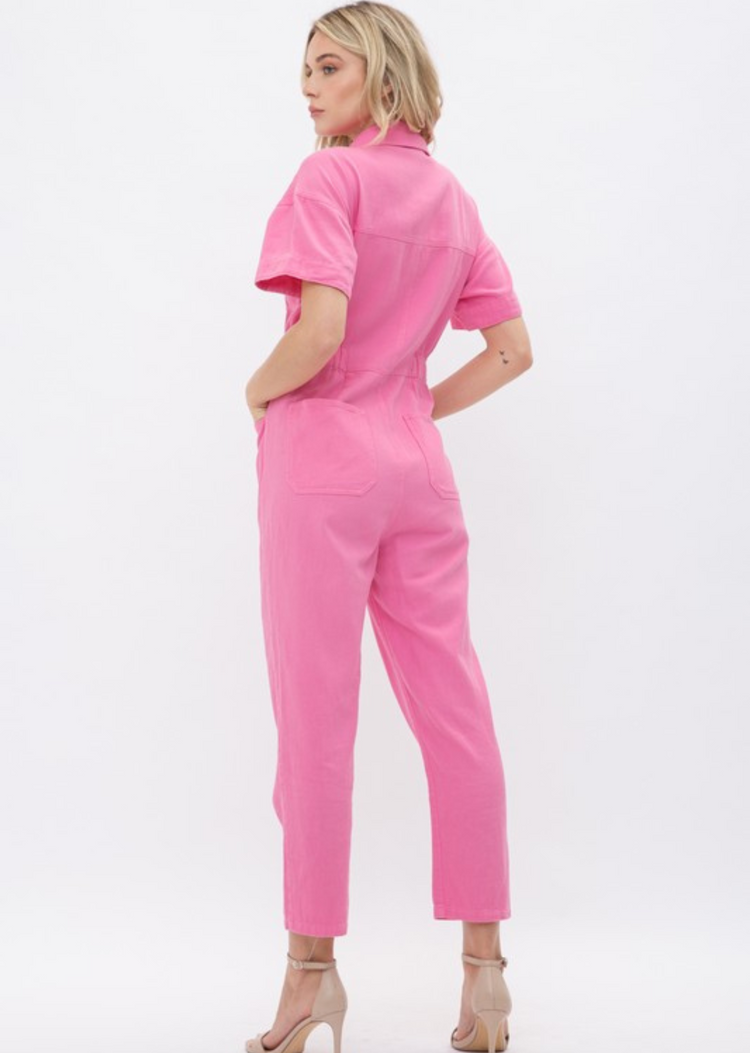 Brandis Denim Jumpsuit in Pink