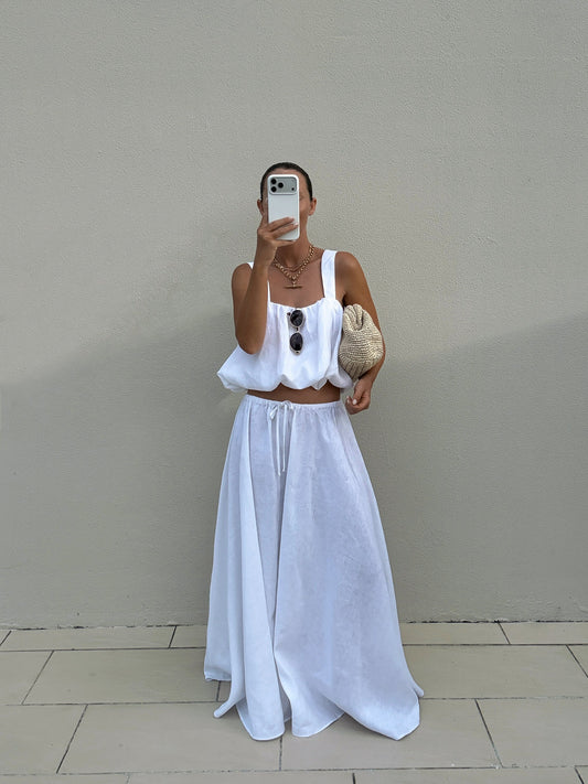 Montauk Linen Skirt Set in White
